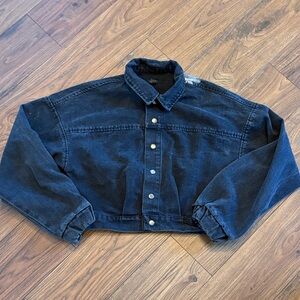 Forever 21 Black Cropped Denim Hand painted Jacket